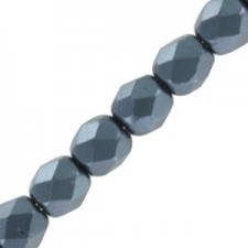 Czech Fire polished faceted glass beads 4mm Alabaster pastel dark grey